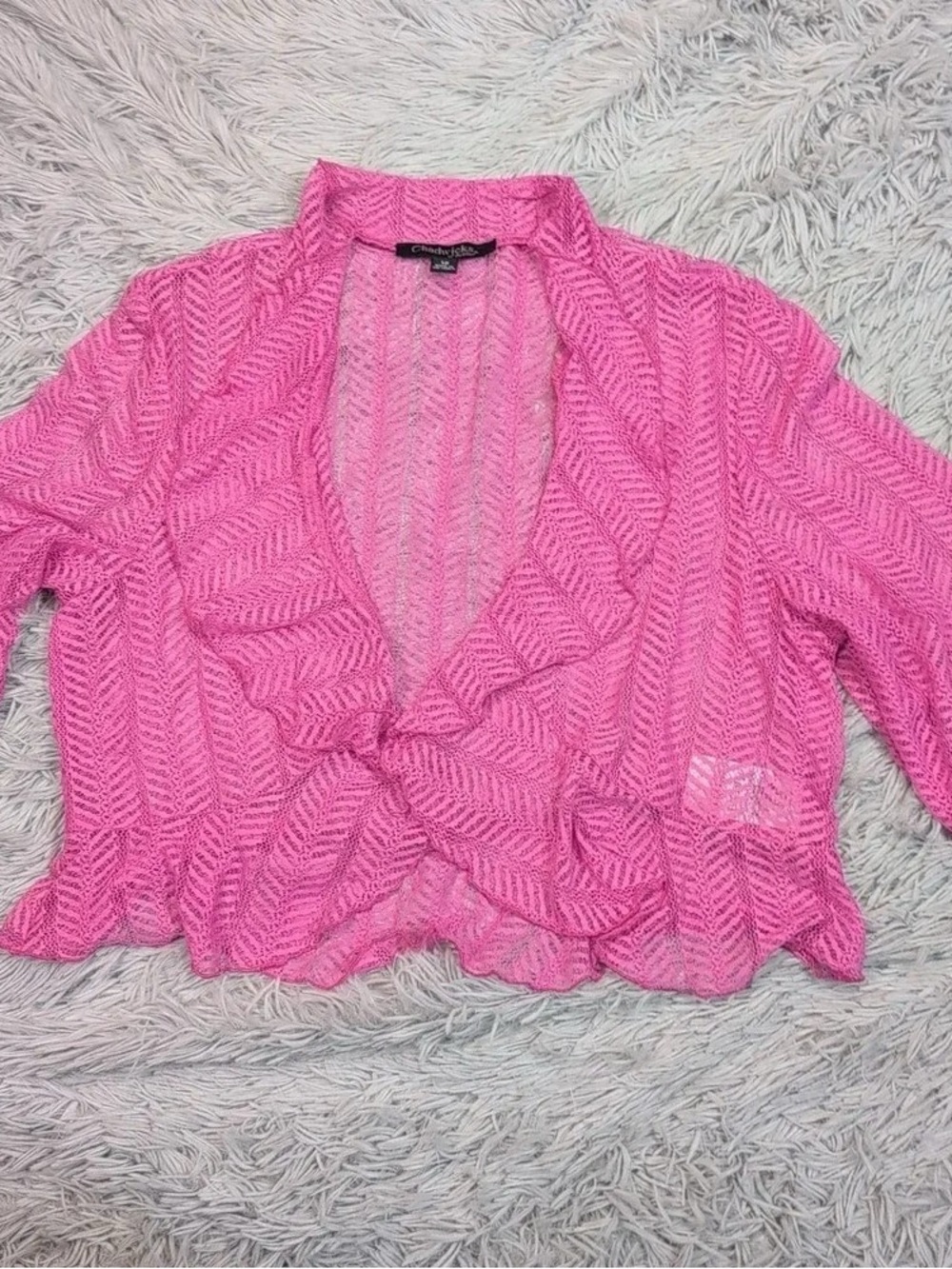 Chadwicks Bright Pink Open-Front Crochet Ruffle Top